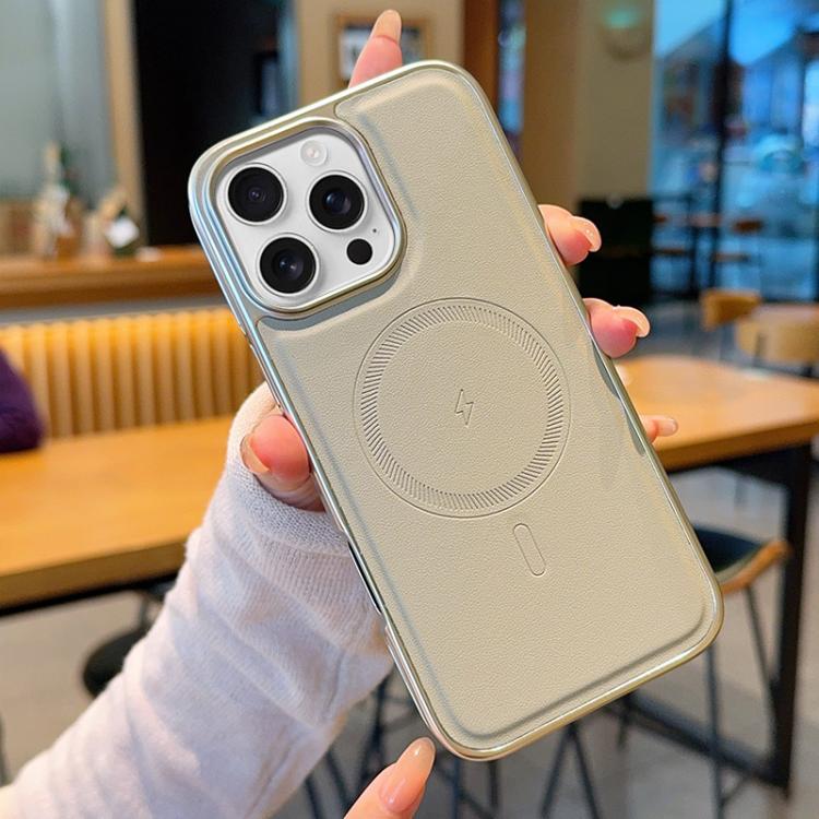 Electroplated PC Side Vegan Leather-Texture MagSafe Phone Case, For iPhone 17 Pro Max, For iPhone 17 Pro, For iPhone 17, For iPhone Air, For iPhone 16 Pro Max, For iPhone 16 Pro