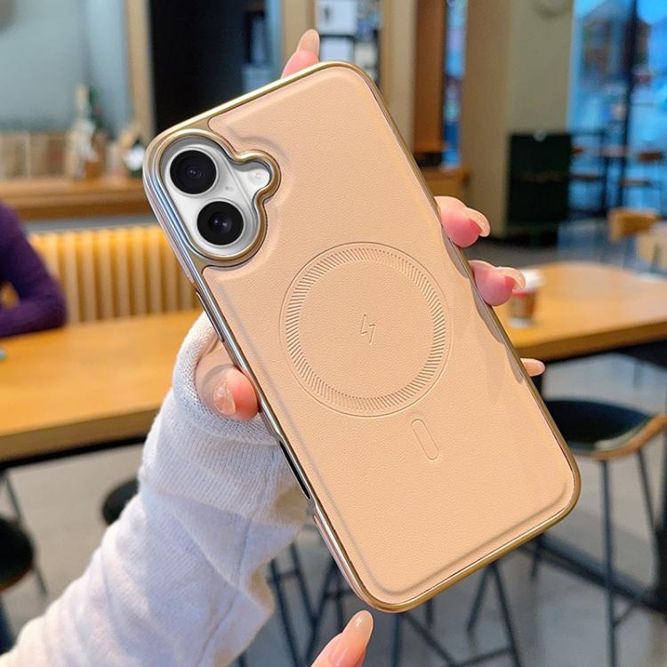 Electroplated PC Side Vegan Leather-Texture MagSafe Phone Case, For iPhone 16, For iPhone 15 Pro Max, For iPhone 15 Pro, For iPhone 15