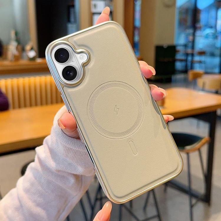 Electroplated PC Side Vegan Leather-Texture MagSafe Phone Case, For iPhone 16, For iPhone 15 Pro Max, For iPhone 15 Pro, For iPhone 15