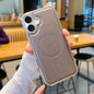 Electroplated PC Side Vegan Leather-Texture MagSafe Phone Case, For iPhone 16, For iPhone 15 Pro Max, For iPhone 15 Pro, For iPhone 15