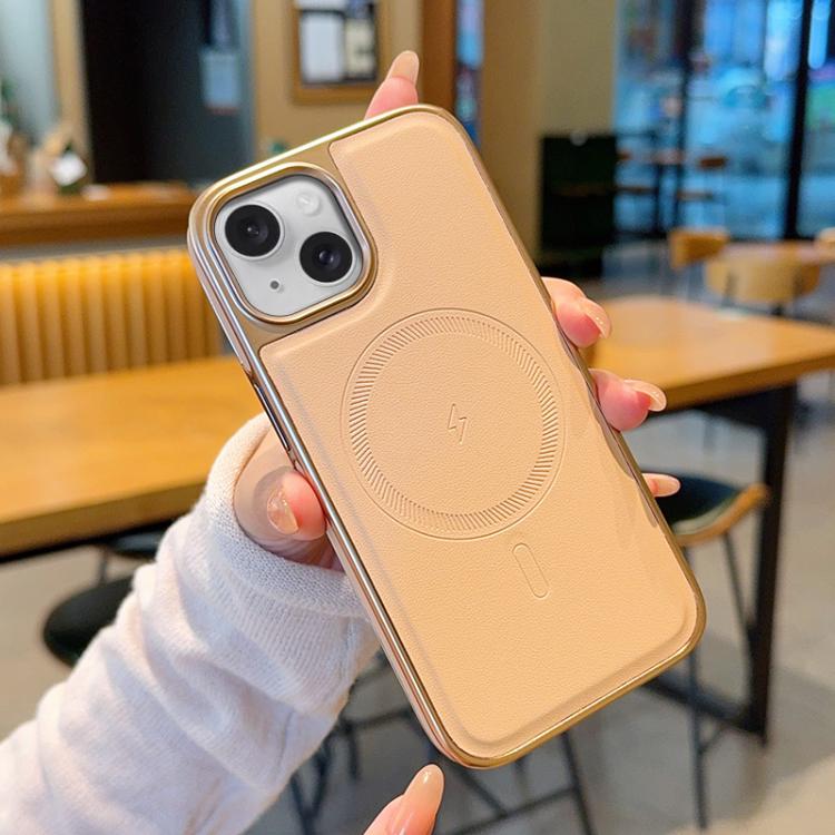 Electroplated PC Side Vegan Leather-Texture MagSafe Phone Case, For iPhone 16, For iPhone 15 Pro Max, For iPhone 15 Pro, For iPhone 15