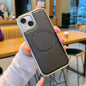 Electroplated PC Side Vegan Leather-Texture MagSafe Phone Case, For iPhone 16, For iPhone 15 Pro Max, For iPhone 15 Pro, For iPhone 15