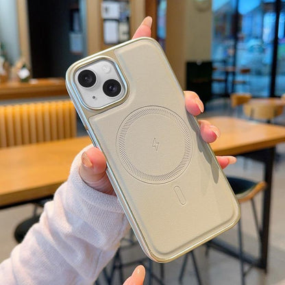 Electroplated PC Side Vegan Leather-Texture MagSafe Phone Case, For iPhone 16, For iPhone 15 Pro Max, For iPhone 15 Pro, For iPhone 15