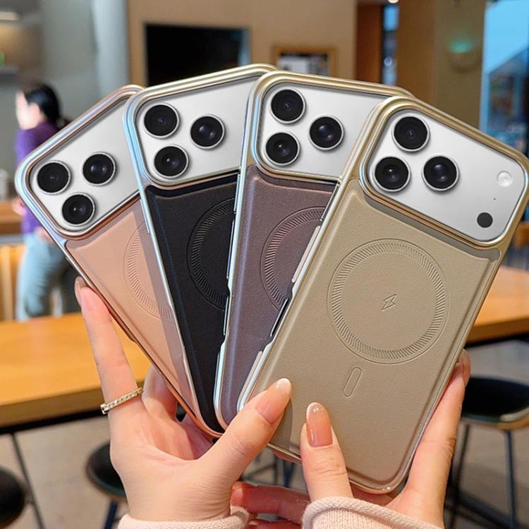Electroplated PC Side Vegan Leather-Texture MagSafe Phone Case, For iPhone 17 Pro Max, For iPhone 17 Pro, For iPhone 17, For iPhone Air, For iPhone 16 Pro Max, For iPhone 16 Pro