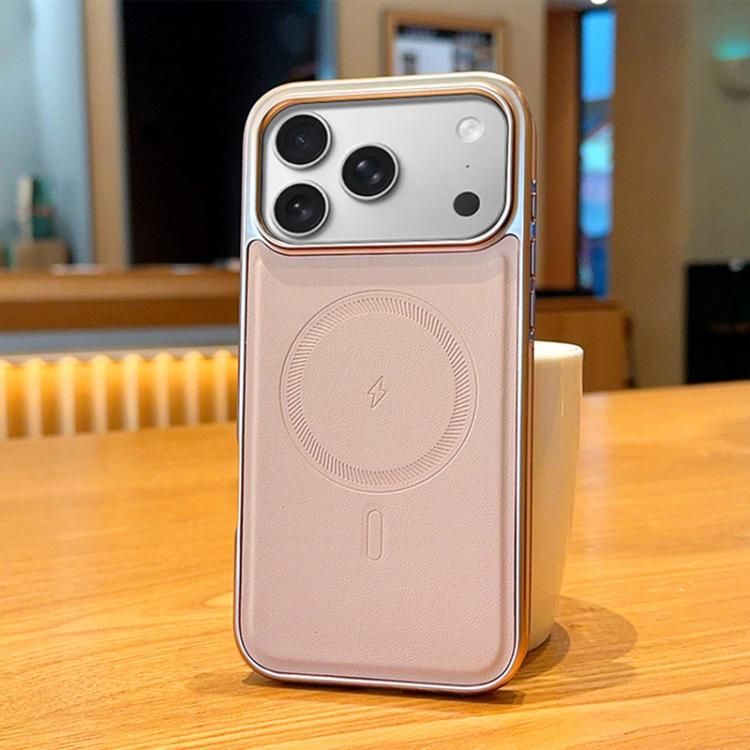 Electroplated PC Side Vegan Leather-Texture MagSafe Phone Case, For iPhone 17 Pro Max, For iPhone 17 Pro, For iPhone 17, For iPhone Air, For iPhone 16 Pro Max, For iPhone 16 Pro