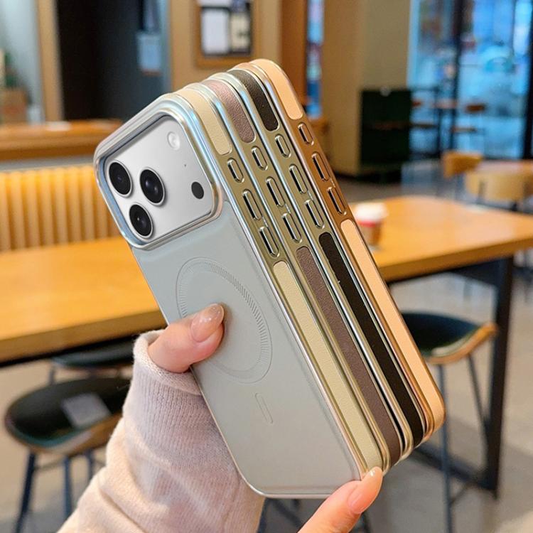 Electroplated PC Side Vegan Leather-Texture MagSafe Phone Case, For iPhone 17 Pro Max, For iPhone 17 Pro, For iPhone 17, For iPhone Air, For iPhone 16 Pro Max, For iPhone 16 Pro