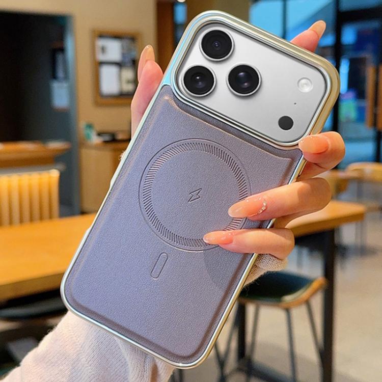 Electroplated PC Side Vegan Leather-Texture MagSafe Phone Case, For iPhone 16, For iPhone 15 Pro Max, For iPhone 15 Pro, For iPhone 15