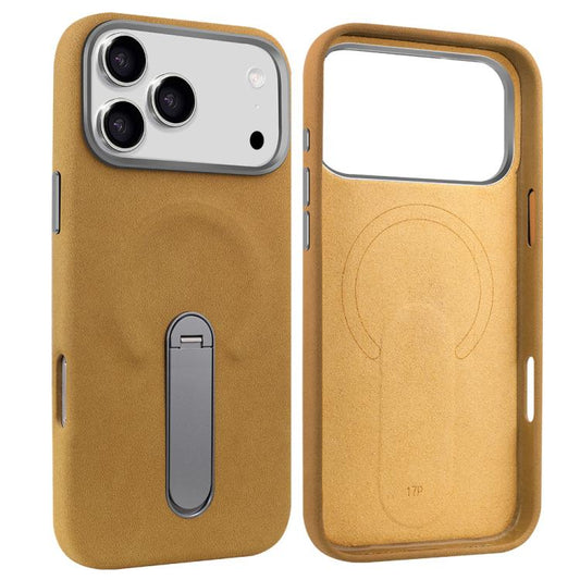 VIETAO Suede MagSafe PU Leather Phone Case with Holder, For iPhone 18 Pro / 17 Pro, For iPhone 18 Pro Max / 17 Pro Max, For iPhone 17, For iPhone Air