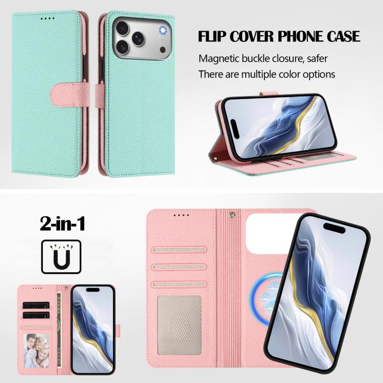Detachable Litchi Texture Magnetic Side-Patch Vegan Leather Phone Case, For iPhone 17 Pro Max, For iPhone 17 Pro, For iPhone 17, For iPhone Air