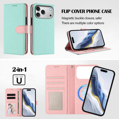 Detachable Litchi Texture Magnetic Side-Patch Vegan Leather Phone Case, For iPhone 17 Pro Max, For iPhone 17 Pro, For iPhone 17, For iPhone Air