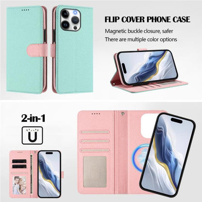 Detachable Litchi Texture Magnetic Side-Patch Vegan Leather Phone Case, For iPhone 16 Pro Max, For iPhone 16 Pro, For iPhone 16 Plus, For iPhone 16
