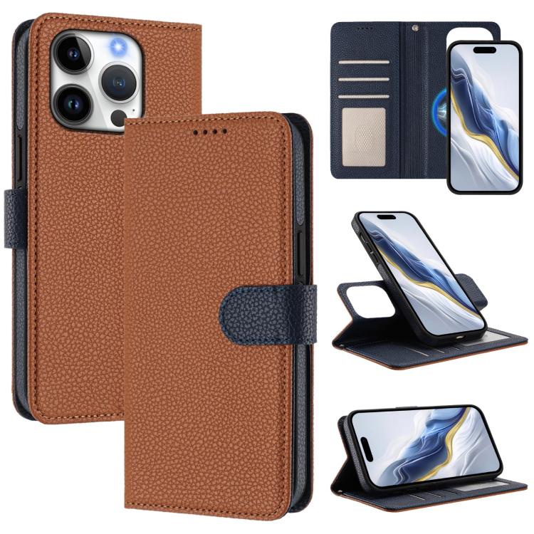 Detachable Litchi Texture Magnetic Side-Patch Vegan Leather Phone Case, For iPhone 16 Pro Max, For iPhone 16 Pro, For iPhone 16 Plus, For iPhone 16