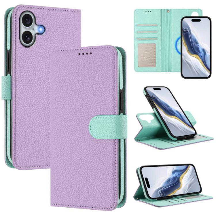 Detachable Litchi Texture Magnetic Side-Patch Vegan Leather Phone Case, For iPhone 16 Pro Max, For iPhone 16 Pro, For iPhone 16 Plus, For iPhone 16