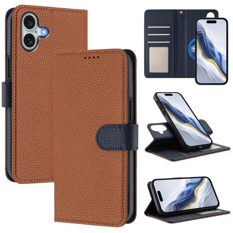 Detachable Litchi Texture Magnetic Side-Patch Vegan Leather Phone Case, For iPhone 16 Pro Max, For iPhone 16 Pro, For iPhone 16 Plus, For iPhone 16