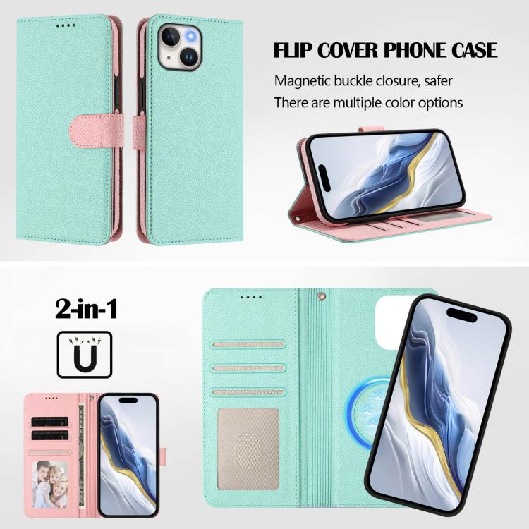 Detachable Litchi Texture Magnetic Side-Patch Vegan Leather Phone Case, For iPhone 14 Plus, For iPhone 14, For iPhone 14 Pro, For iPhone 14 Pro Max