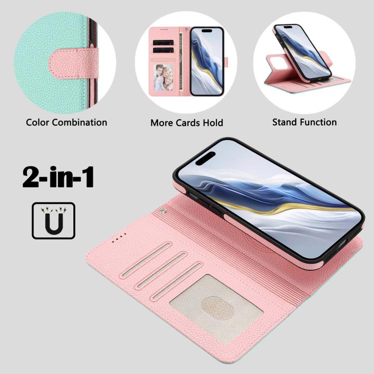 Detachable Litchi Texture Magnetic Side-Patch Vegan Leather Phone Case, For iPhone 13 Pro Max, For iPhone 13 Pro, For iPhone 13, For iPhone 12 / 12 Pro