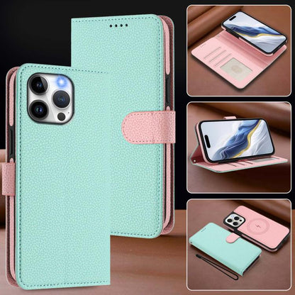 Detachable Litchi Texture Magnetic Side-Patch Vegan Leather Phone Case, For iPhone 13 Pro Max, For iPhone 13 Pro, For iPhone 13, For iPhone 12 / 12 Pro