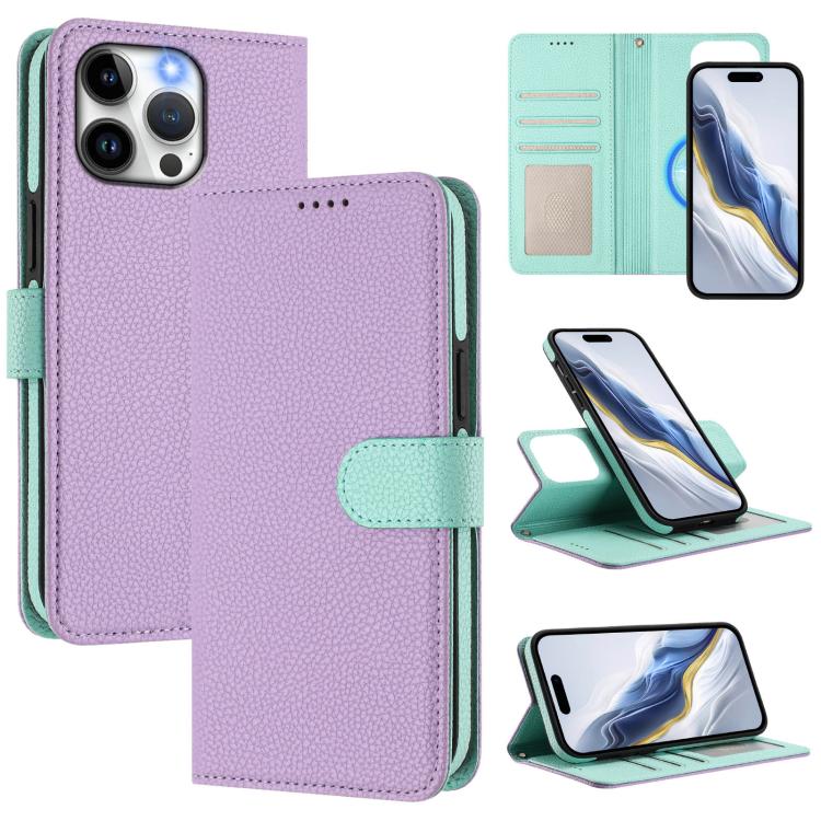 Detachable Litchi Texture Magnetic Side-Patch Vegan Leather Phone Case, For iPhone 13 Pro Max, For iPhone 13 Pro, For iPhone 13, For iPhone 12 / 12 Pro