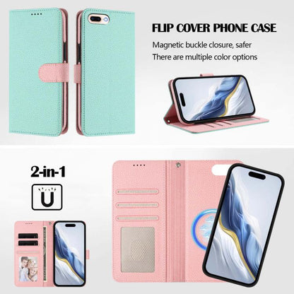 Detachable Litchi Texture Magnetic Side-Patch Vegan Leather Phone Case, For iPhone 8 Plus / 7 Plus