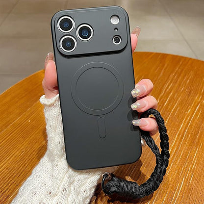 Solid Color Liquid Silicone Magnetic Phone Case with Lanyard, For iPhone 17 Pro Max