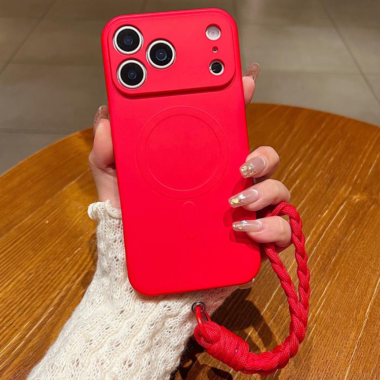 Solid Color Liquid Silicone Magnetic Phone Case with Lanyard, For iPhone 17 Pro Max