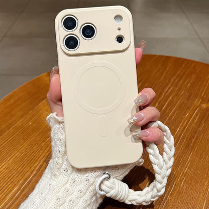 Solid Color Liquid Silicone Magnetic Phone Case with Lanyard, For iPhone 17 Pro Max