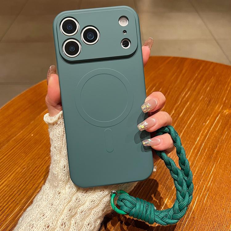 Solid Color Liquid Silicone Magnetic Phone Case with Lanyard, For iPhone 17 Pro Max
