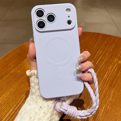 Solid Color Liquid Silicone Magnetic Phone Case with Lanyard, For iPhone 17 Pro Max