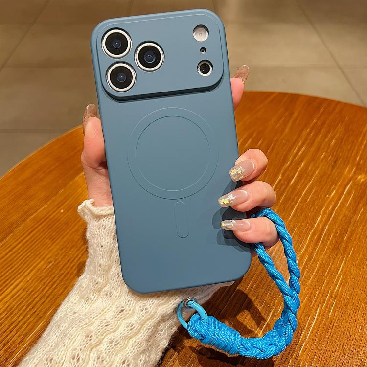 Solid Color Liquid Silicone Magnetic Phone Case with Lanyard, For iPhone 17 Pro Max
