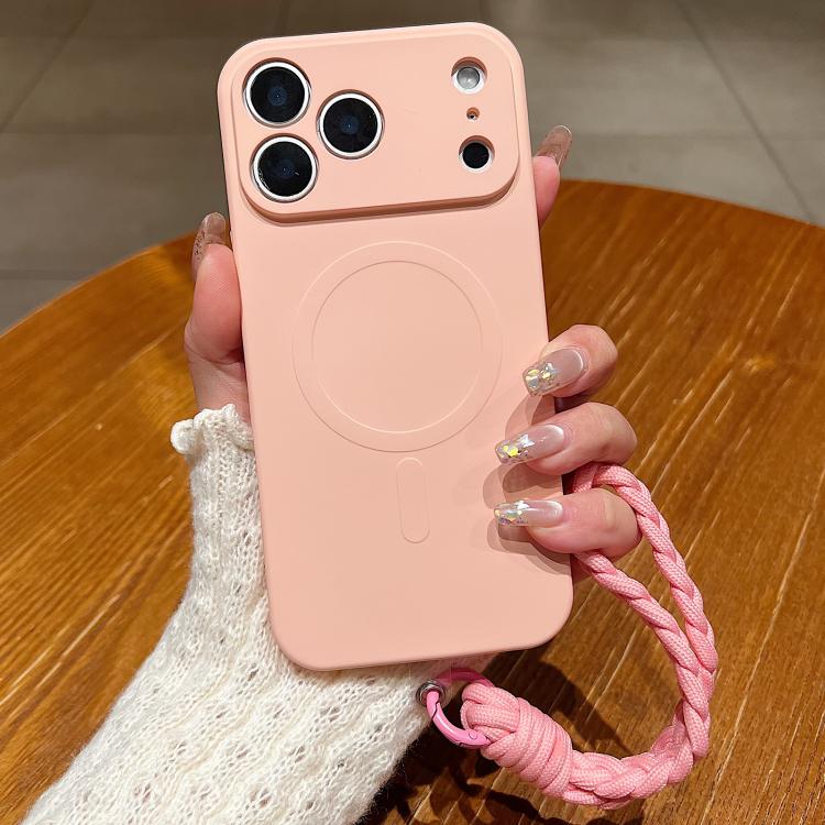 Solid Color Liquid Silicone Magnetic Phone Case with Lanyard, For iPhone 17 Pro Max