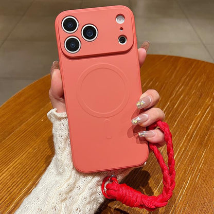 Solid Color Liquid Silicone Magnetic Phone Case with Lanyard, For iPhone 17 Pro Max