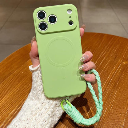 Solid Color Liquid Silicone Magnetic Phone Case with Lanyard, For iPhone 17 Pro Max