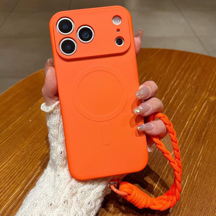 Solid Color Liquid Silicone Magnetic Phone Case with Lanyard, For iPhone 17 Pro Max