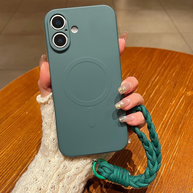 Solid Color Liquid Silicone Magnetic Phone Case with Lanyard, For iPhone 17