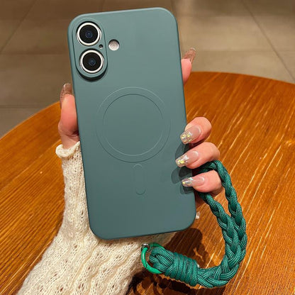 Solid Color Liquid Silicone Magnetic Phone Case with Lanyard, For iPhone 17