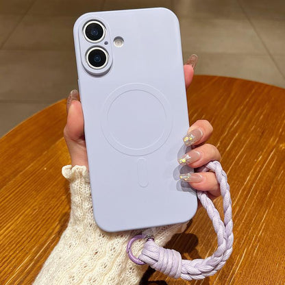 Solid Color Liquid Silicone Magnetic Phone Case with Lanyard, For iPhone 17