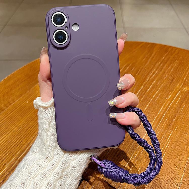 Solid Color Liquid Silicone Magnetic Phone Case with Lanyard, For iPhone 17