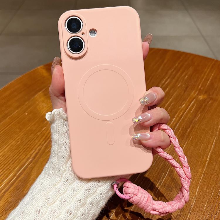 Solid Color Liquid Silicone Magnetic Phone Case with Lanyard, For iPhone 17