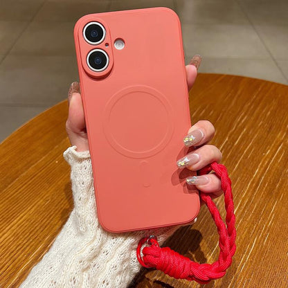 Solid Color Liquid Silicone Magnetic Phone Case with Lanyard, For iPhone 17