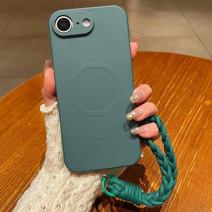Solid Color Liquid Silicone Magnetic Phone Case with Lanyard, For iPhone 17e / 16e