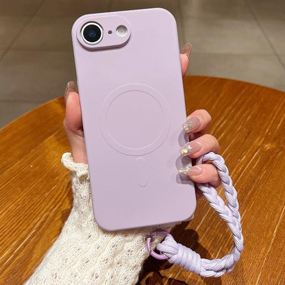 Solid Color Liquid Silicone Magnetic Phone Case with Lanyard, For iPhone 17e / 16e