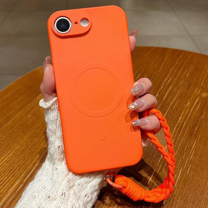 Solid Color Liquid Silicone Magnetic Phone Case with Lanyard, For iPhone 17e / 16e
