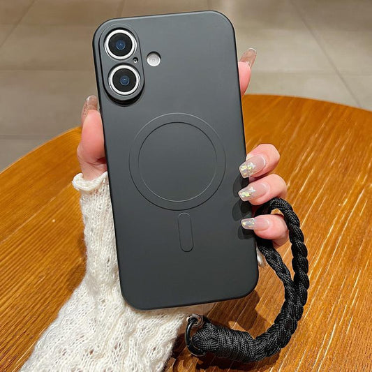 Solid Color Liquid Silicone Magnetic Phone Case with Lanyard, For iPhone 16