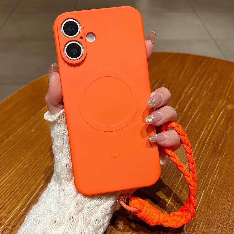 Solid Color Liquid Silicone Magnetic Phone Case with Lanyard, For iPhone 16
