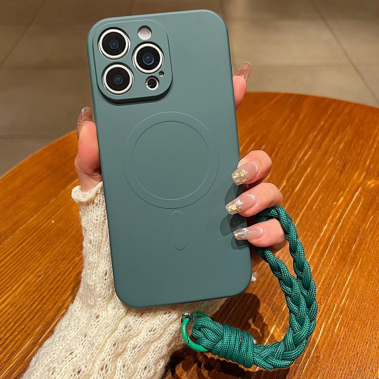 Solid Color Liquid Silicone Magnetic Phone Case with Lanyard, For iPhone 15 Pro Max