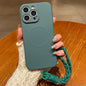 Solid Color Liquid Silicone Magnetic Phone Case with Lanyard, For iPhone 15 Pro Max