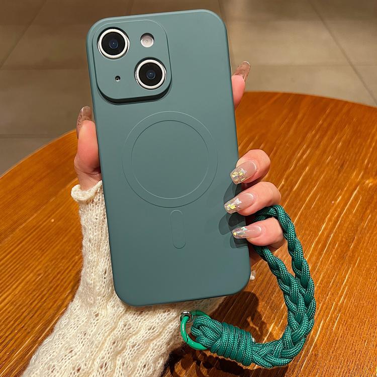 Solid Color Liquid Silicone Magnetic Phone Case with Lanyard, For iPhone 15
