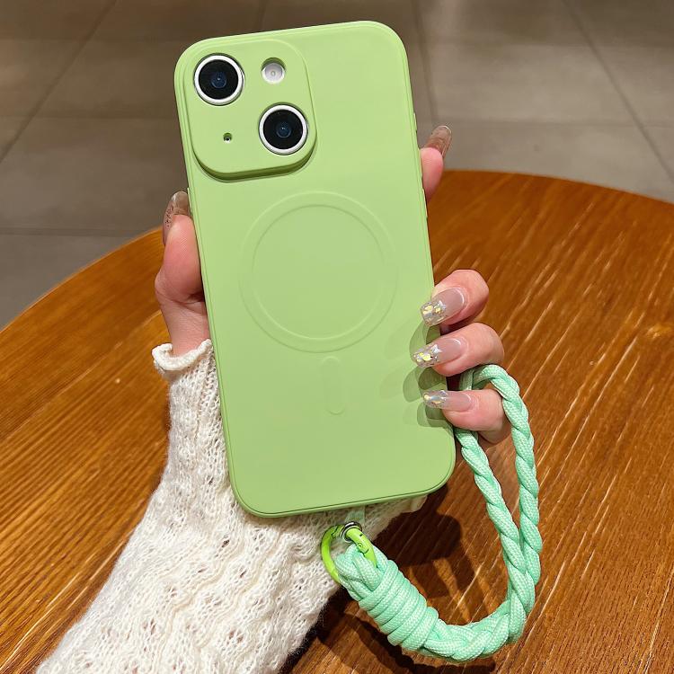 Solid Color Liquid Silicone Magnetic Phone Case with Lanyard, For iPhone 14