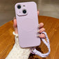 Solid Color Liquid Silicone Magnetic Phone Case with Lanyard, For iPhone 14