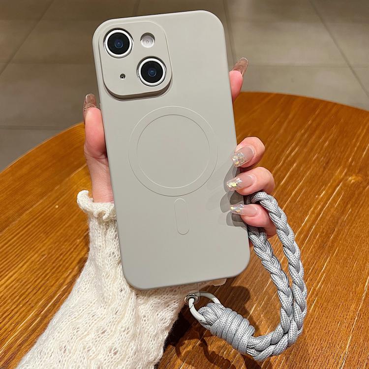 Solid Color Liquid Silicone Magnetic Phone Case with Lanyard, For iPhone 14